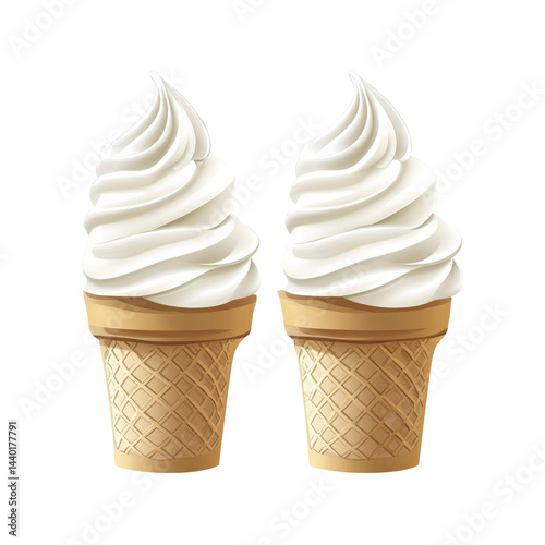 Two Delicious Vanilla Soft Serve Ice Cream Cones