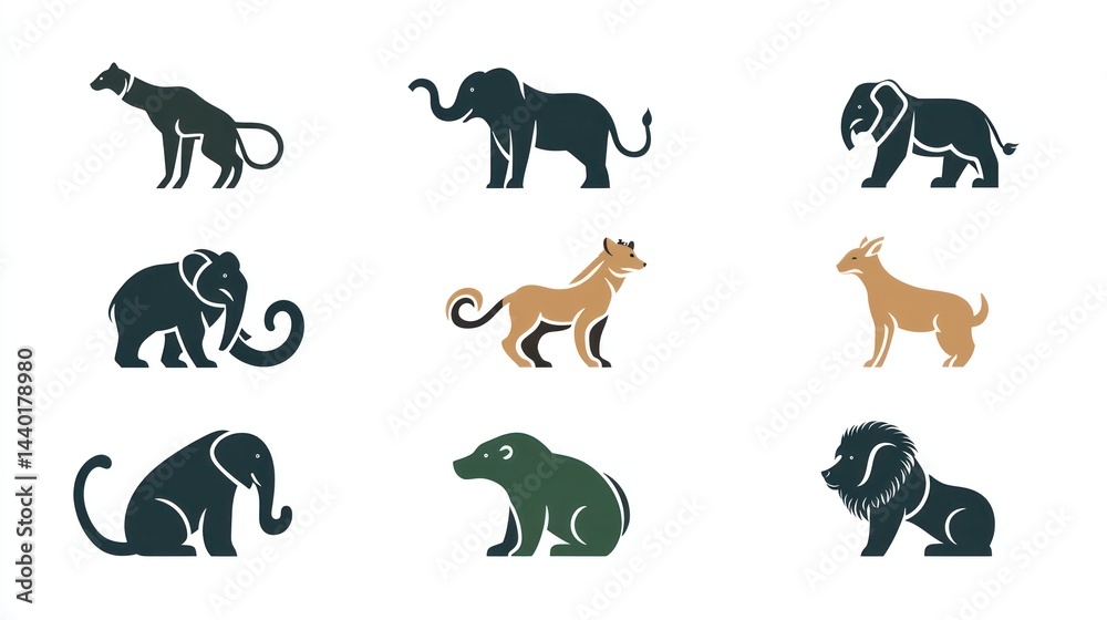 Obraz premium Various animals silhouette on white background. Illustration for education or decoration