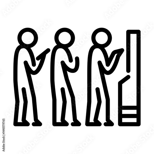 people queue outline icon. stickman line art illustration.
