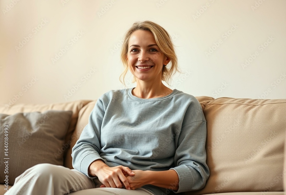 Fototapeta premium Relaxed female homebody in a cozy living room