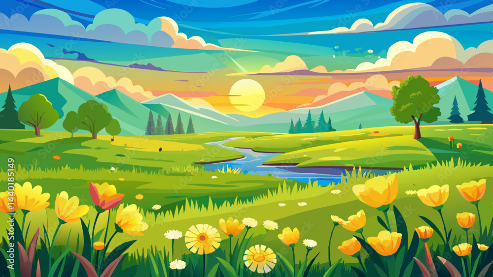 Fototapeta premium Very beautiful growth background green bright nature natural yellow sunset blooming sky field flower meadow blossom landscape flo field sun sunny sunflower sunflower summer agriculture sunrise sunflow