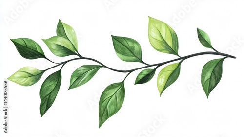 Nature Illustration Green Leaf Branch Isolated on White Background