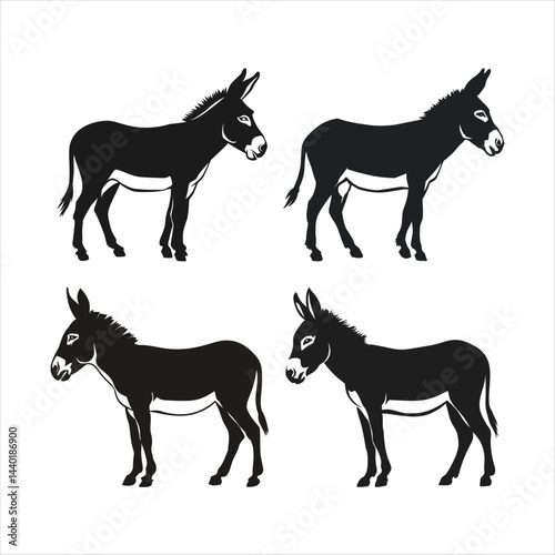 set of donkey silhouette view side for retro logos, emblems, badges, labels template vintage design element. Isolated on white background