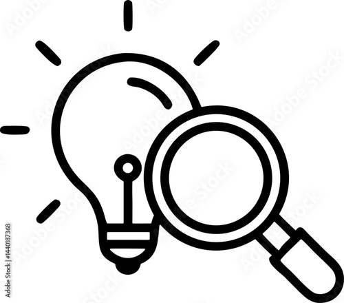 Lightbulb and magnifying glass vector icon: idea search concept