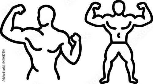 Bodybuilder muscle flexing vector silhouette set