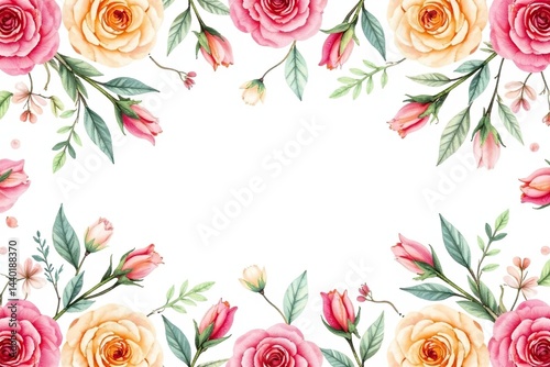 Delicate watercolor roses & leaves, repeating pattern , flower, plants, wedding