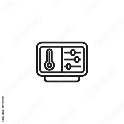 A monitor displaying a thermometer on the left and three horizontal sliders with knobs on the right. Represents temperature control or settings.