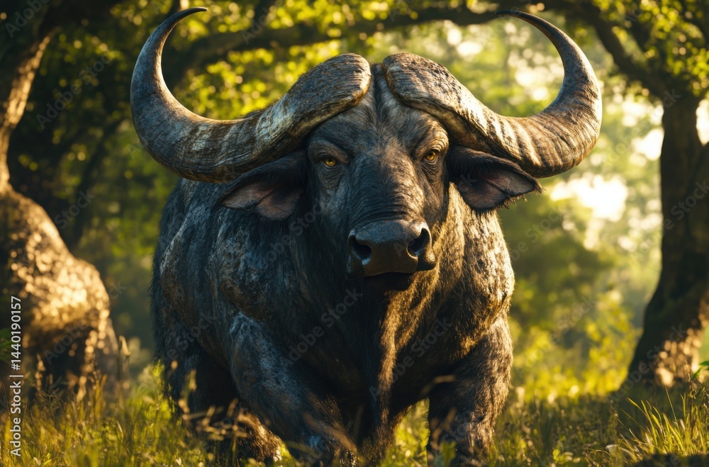 Fototapeta premium A powerful and majestic water buffalo with a muscular build