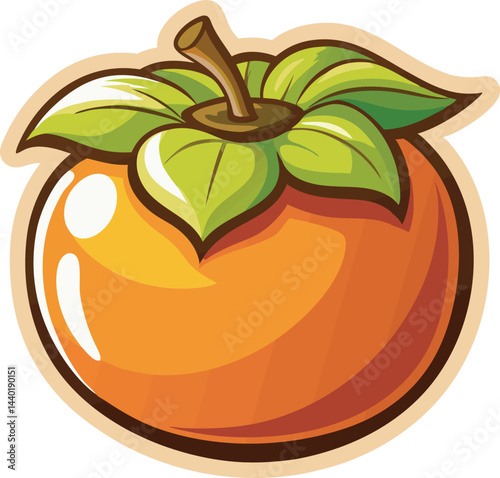 A vibrant vector art illustration of a delicious persimmon fruit, showcasing rich colors, realistic details, and fresh, appetizing appeal.