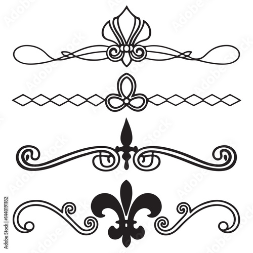 Elegant decorative dividers, ornate line separators, vintage flourish designs, whimsical borders, and 
charming embellishments for creative projects, invitations, and layouts vector