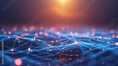 Abstract Colourful Wave Background, Data Transfer,3d rendering of particles in cyberspace with depth of field and bokeh