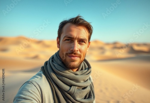 Portrait of a male nomad in a desert landscape