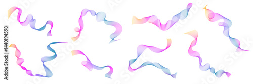 Colorful wavy ribbons in pastel shades creating a dynamic visual arrangement with a gentle flow and soft curves, suitable for festive decorations or artistic backgrounds