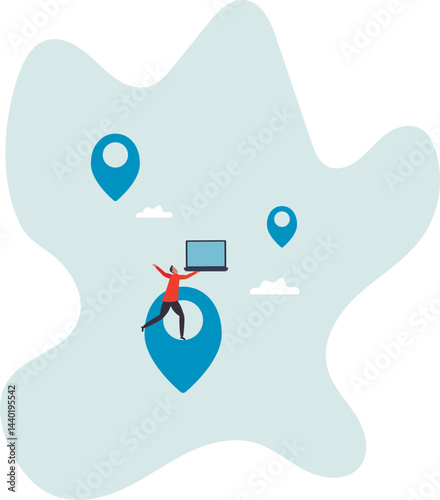 Remote job or distance work, virtual office or working anywhere, freelancer or online office, oversea employee.character for design.