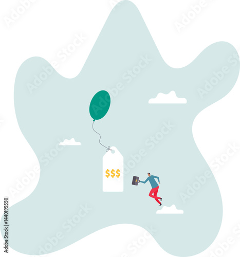 Inflation causing price rising up, overvalued stock or funds, consumer purchasing power reducing.character for design.