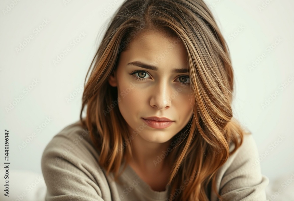 Tired female portrait with circles around eyes Tired female portrait with circles around eyes
