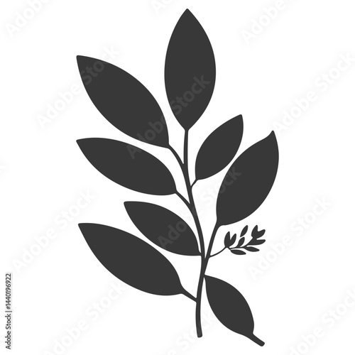Elegant dark botanical silhouette featuring a branch with stylized leaves