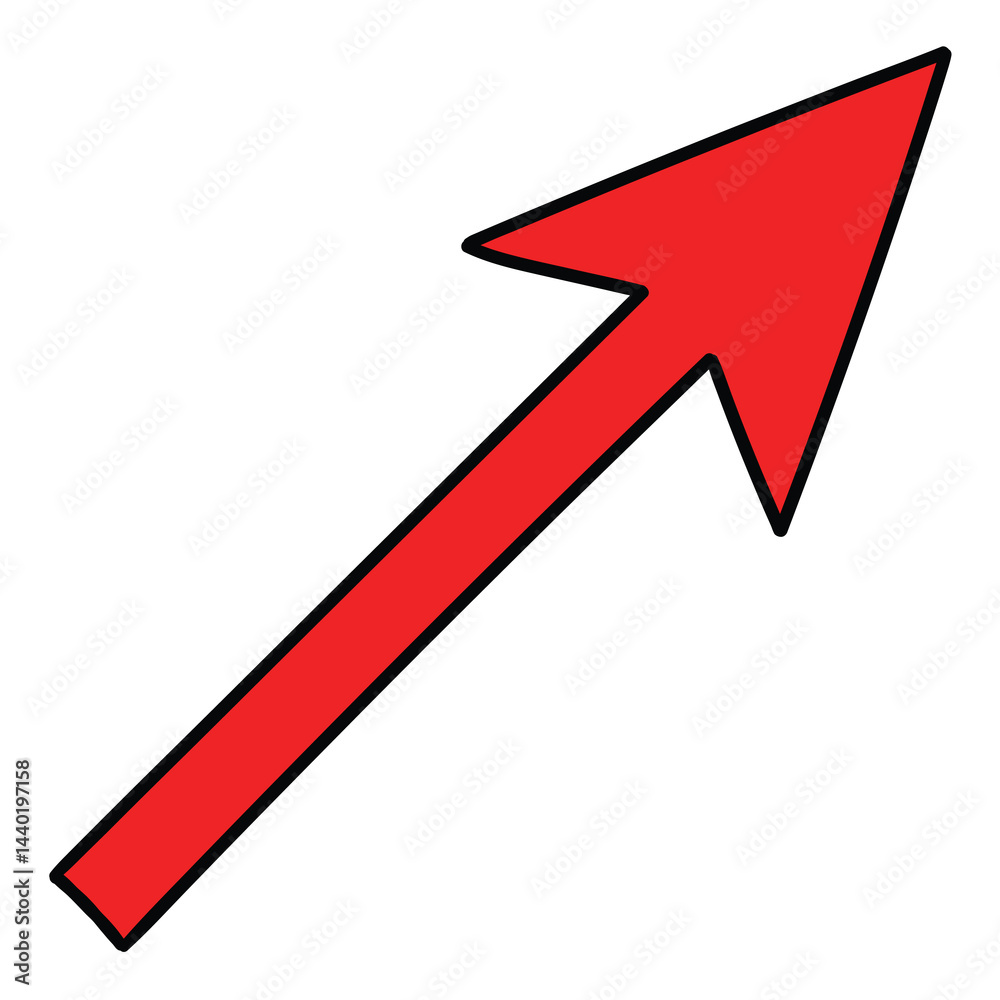 Hand drawn cartoon red arrow on white background. Hand drawn cartoon red arrow on white background.
