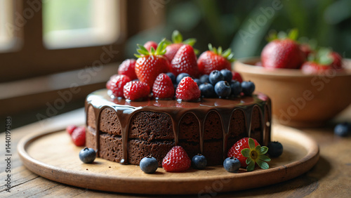 Obraz na płótnie Chocolate cake with strawberries. w salonie
