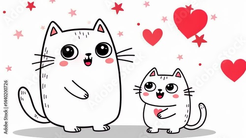 Cute cats sharing love and joy in a colorful cartoon world with whimsical hearts and stars Generative AI