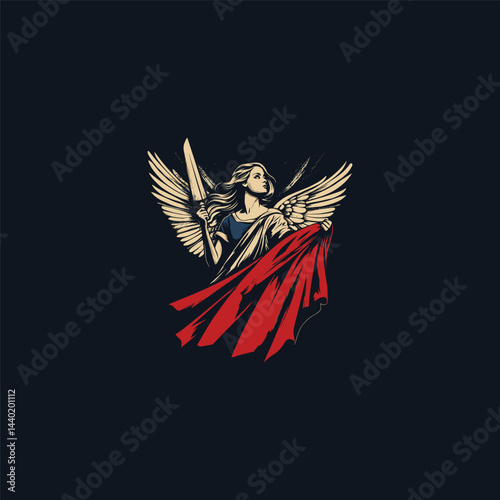 Angel woman gracefully holding flag design vector template illustration