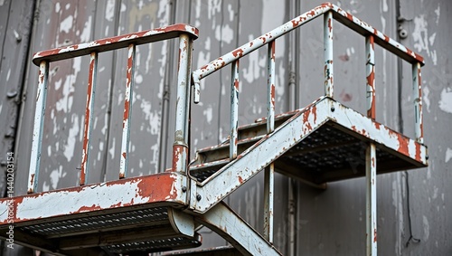 Weathered Fire Escape, Vintage Metal, Peeling Paint, Retro Design