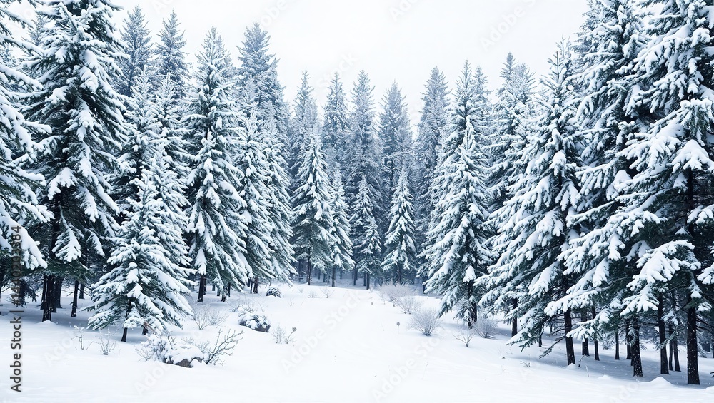 Winter Wonderland Pine Forest, Blank Space for Design