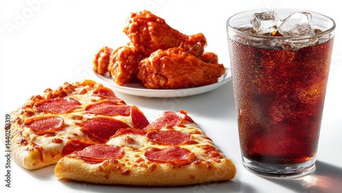 Appetizing Pizza Slice with Tasty Wings