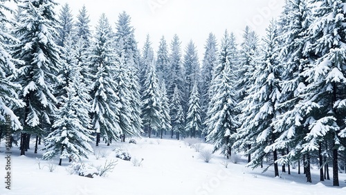 Obraz na płótnie Winter Wonderland Pine Forest, Blank Space for Design w salonie