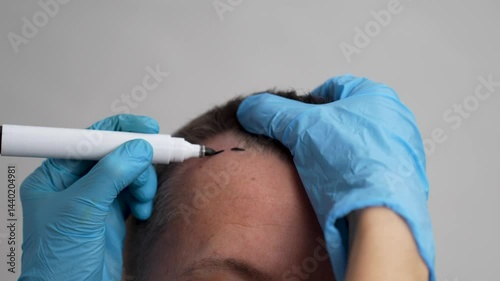 Surgeon Drawing Hairline for Hair Transplant Surgery