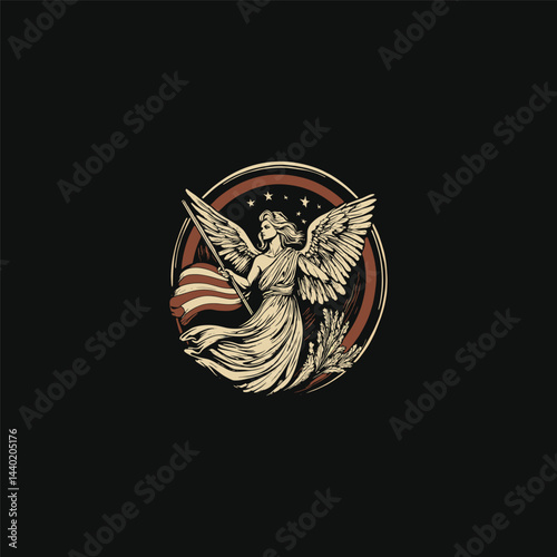 Angel woman gracefully holding flag design vector template illustration