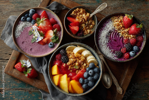 Wallpaper Mural Healthy green smoothie bowl topped with bananas, berries, melon, and oats Torontodigital.ca