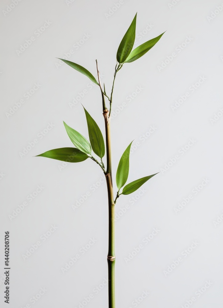 Fototapeta premium Elegant Bamboo Plant with Fresh Green Leaves Isolated on Soft Grey Background for Nature and Minimalist Aesthetic Photography