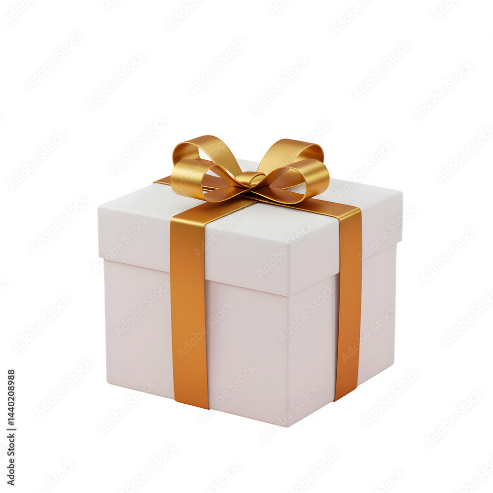 Obraz premium White gift box with Elegant golden ribbon and rElegant golden bow on white or transparent background, PNG
