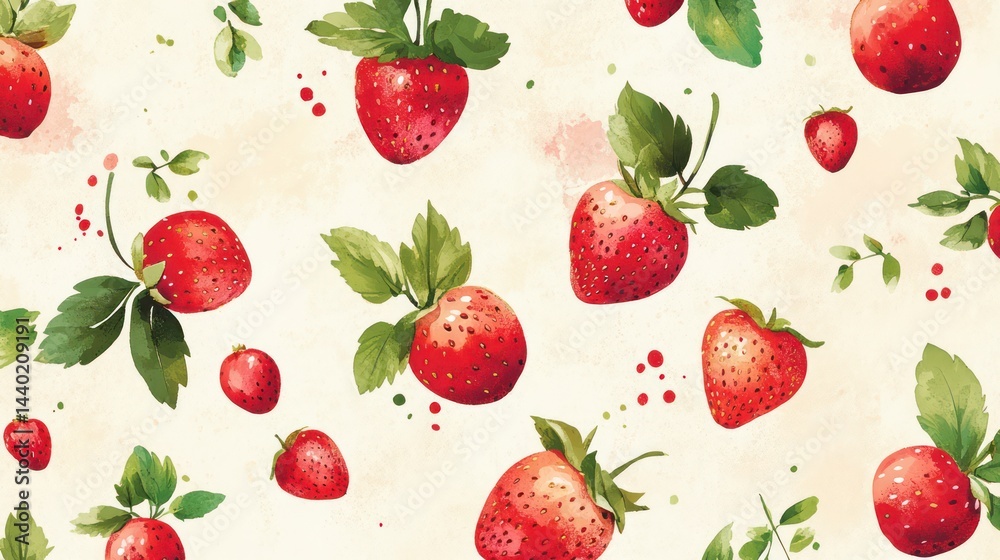 Watercolor Strawberry Pattern on Cream Background (4) Watercolor Strawberry Pattern on Cream Background (4)