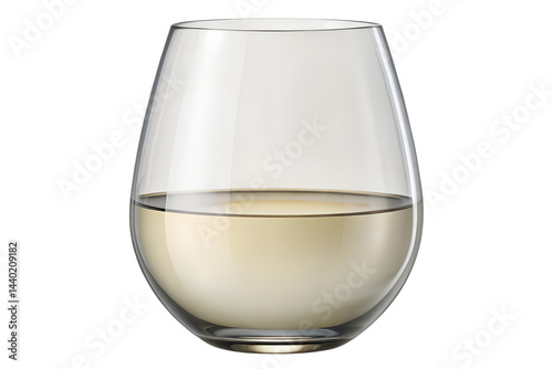 Clear stemless glass filled with a light colored liquid isolated on transparent background