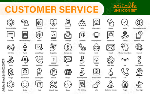 Support and customer service outline style modern icons set. Customer Feedback, Response, experience, helpline and technical support icon illustration