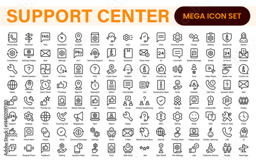 Support and customer service outline style modern icons set. Customer Feedback, Response, experience, helpline and technical support icon illustration