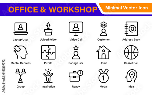 Workshop and Office related outline icon collection. Editable line icon set.