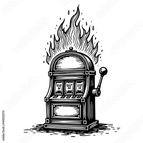 Slot machine on fire illustration symbolizing hot slots winning streaks in casinos