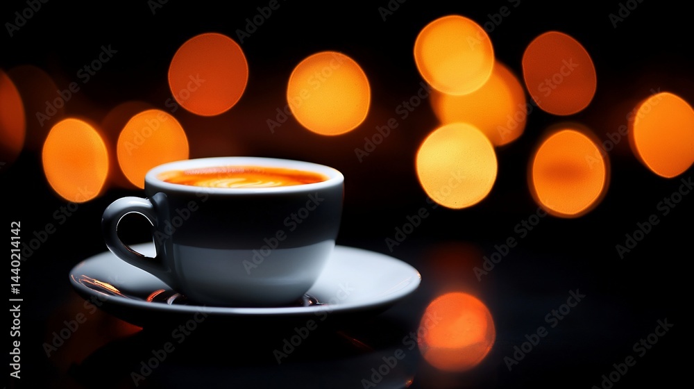Obraz premium Espresso in a cup, illuminated by warm lights