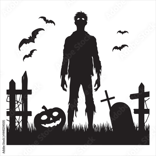 Halloween zombie silhouette, minimalist vector