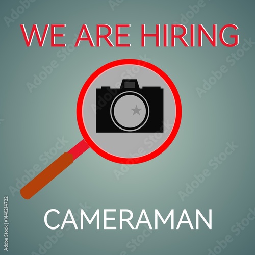 Social media banner template with text we are hiring. Camera are symbolic for the position of cameraman . Vector illustration