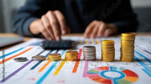 Business Accountant Calculating Taxes and Analyzing Investment Reports for Annual Tax Planning