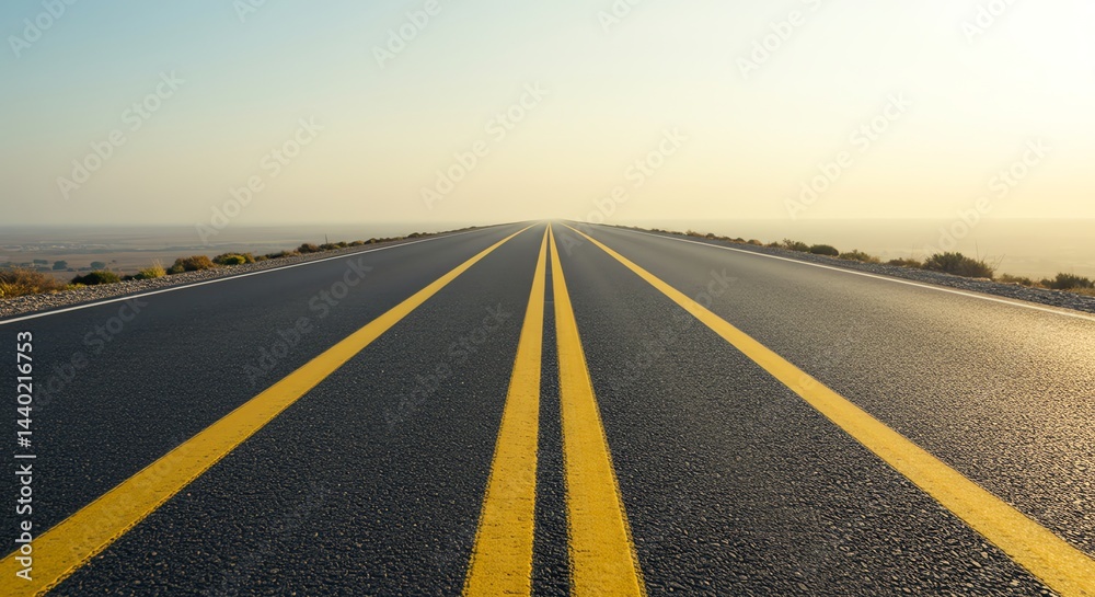 Fototapeta premium Road Stretching to Horizon with Yellow Dividing Lines