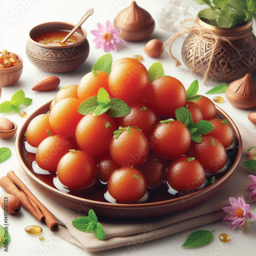 Sweet gulab jamun isolated transparent on white Background