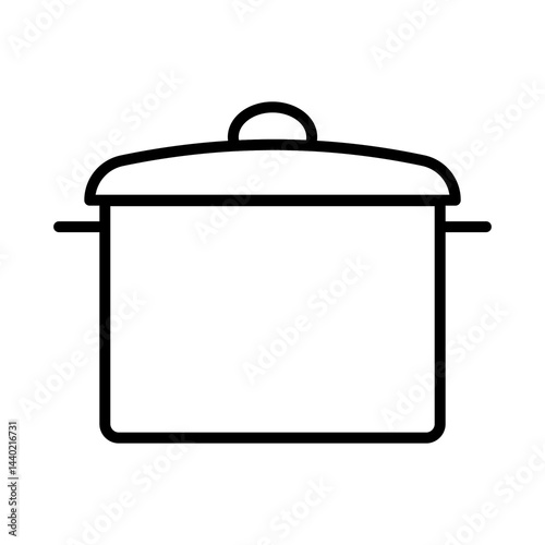 Illustration showing a black icon of a saucepan with a lid, isolated on a white background