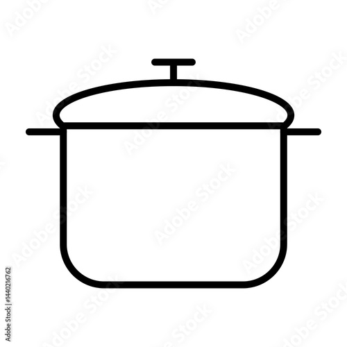 Illustration showing a black icon of a saucepan with a lid, isolated on a white background