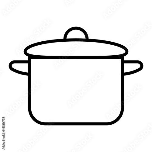 Illustration showing a black icon of a saucepan with a lid, isolated on a white background