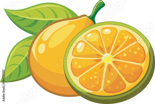 A vibrant vector art illustration of a fresh Ugli fruit, showcasing its unique bumpy texture, bright color, and tropical charm.